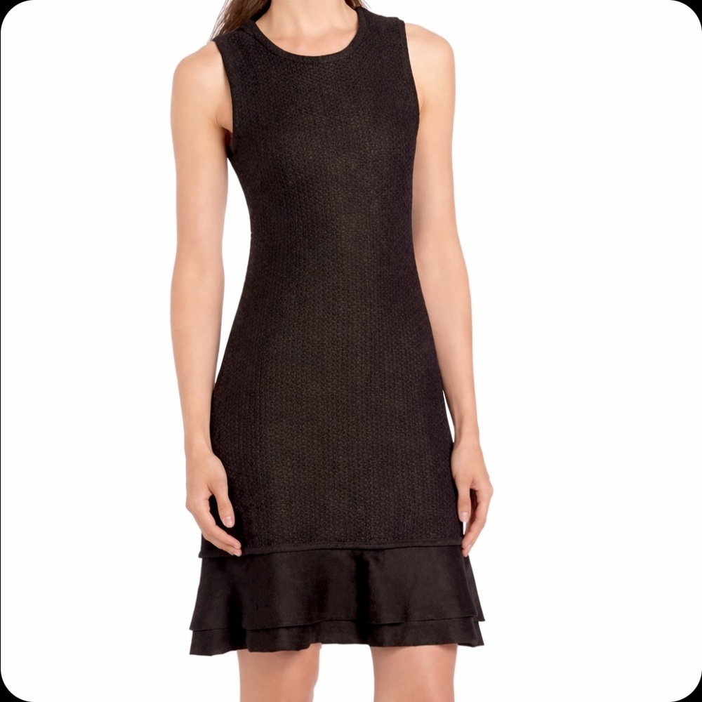 McGinn Black Sleeveless Sweater Dress with tiered Ruffle Hem Women’s Sz M